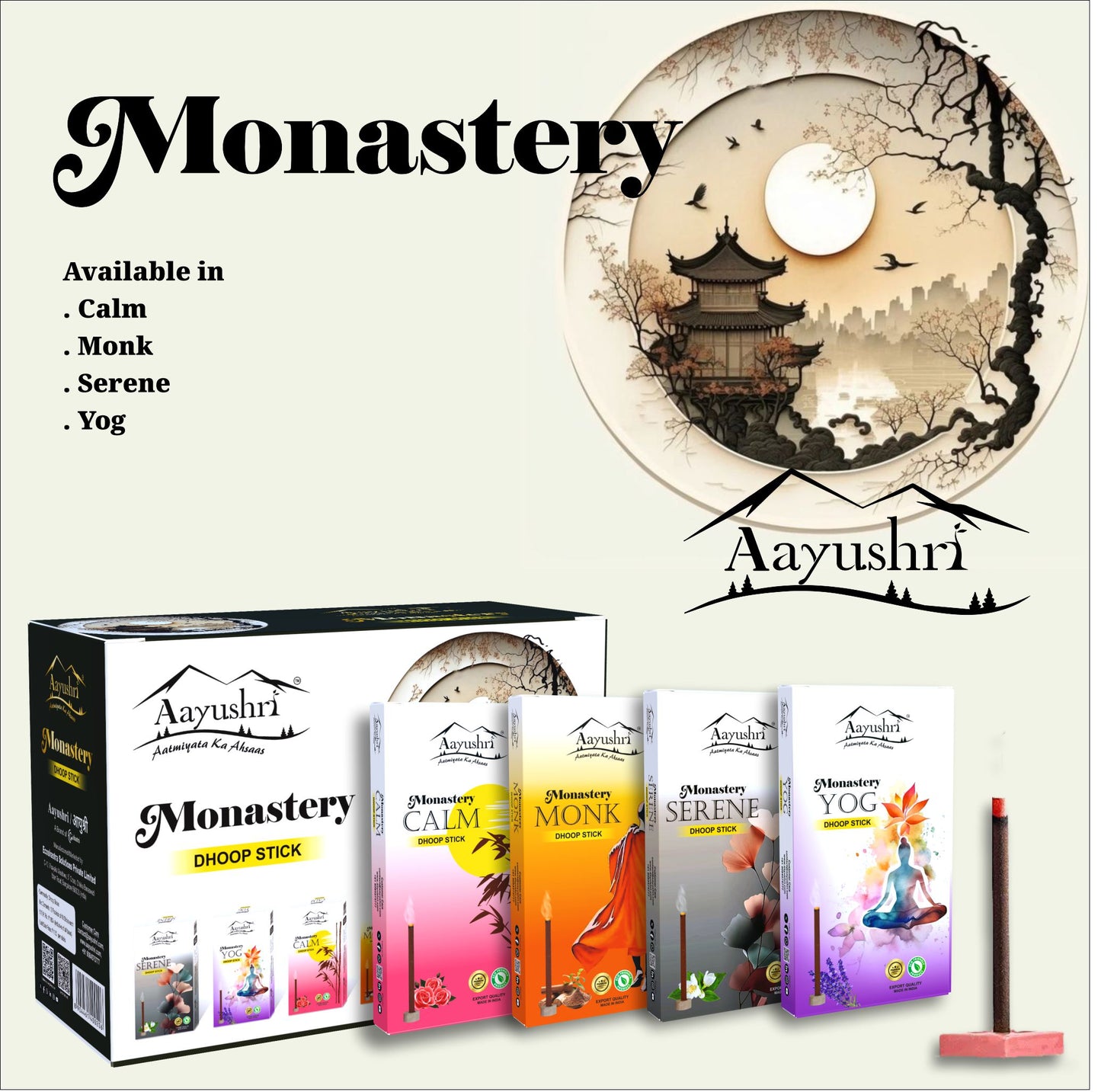 Monastery: Mix Pack (Charcoal free Dhoop Stick) 12 Nos.